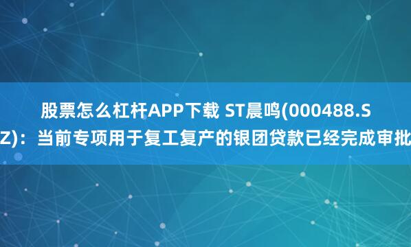 股票怎么杠杆APP下载 ST晨鸣(000488.SZ)：当前专项用于复工复产的银团贷款已经完成审批